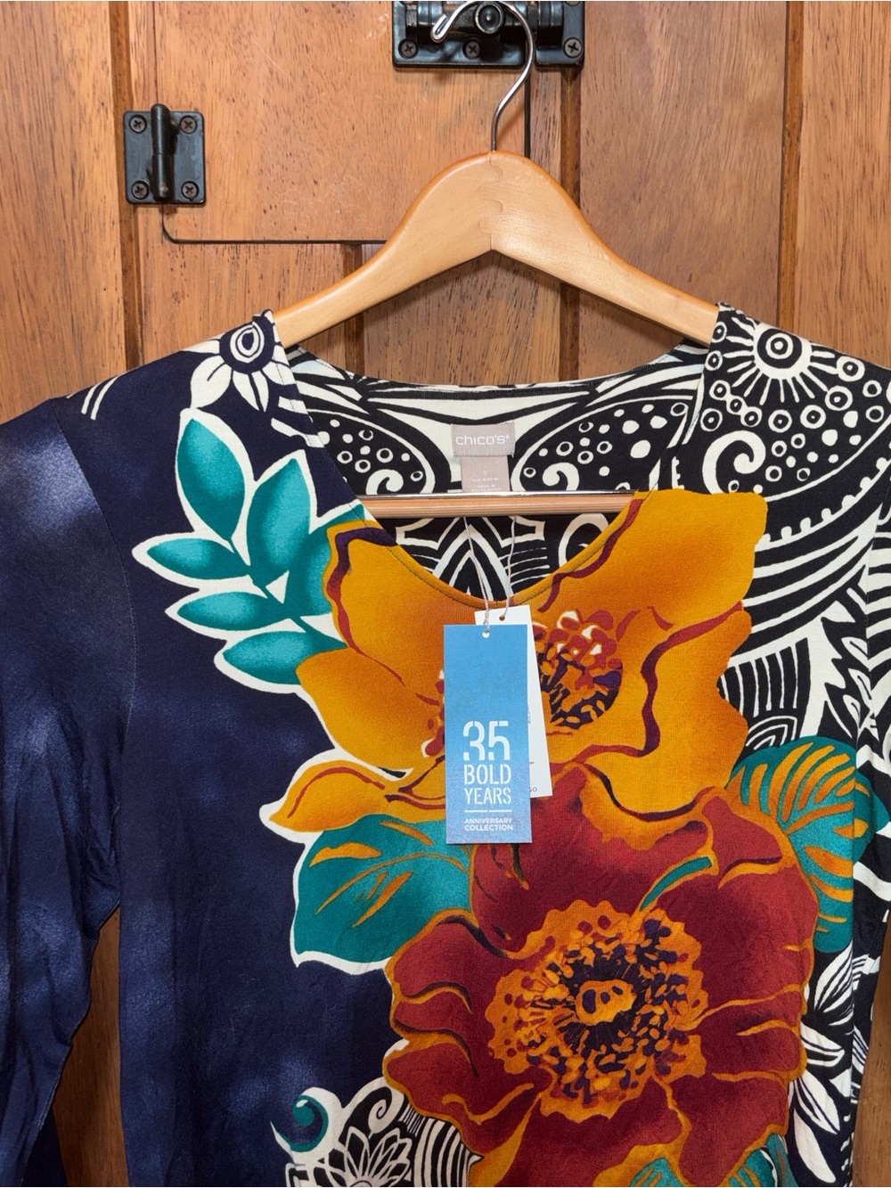 Chico’s 35th Anniversary Collection Floral Print - Navy with Orange and Black - Picture 2 of 3